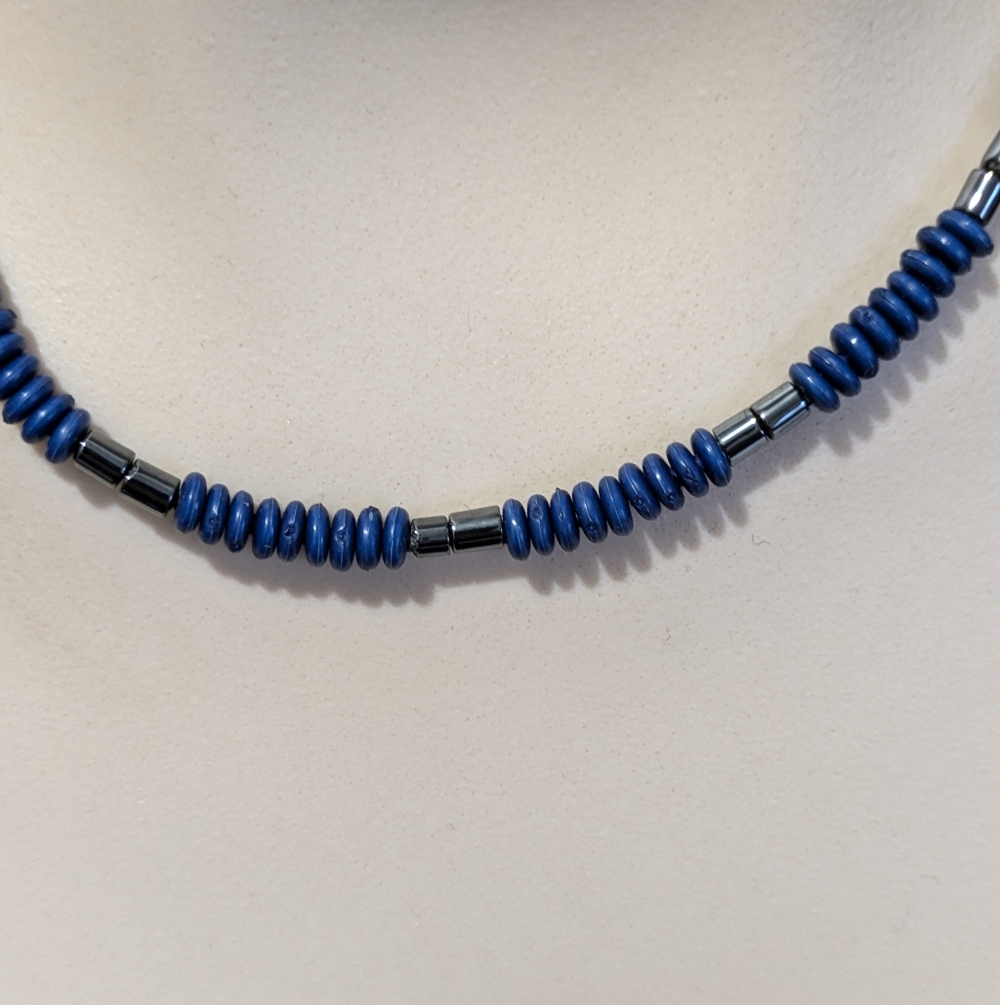 Vintage Blue & Black Beaded Necklace Men Women Unisex Boho Gypsy Coastal Cadual - Picture 8 of 9